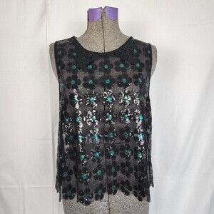 Free People Vintage Sequin Daisy Flower Sheer Top Size M